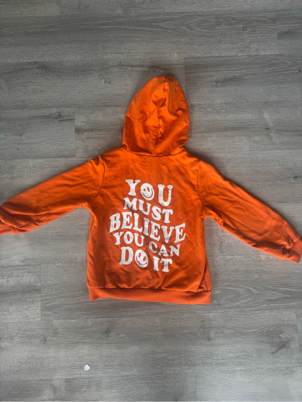 SHEIN Orange Kids Hoodie with White Motivational Back Print